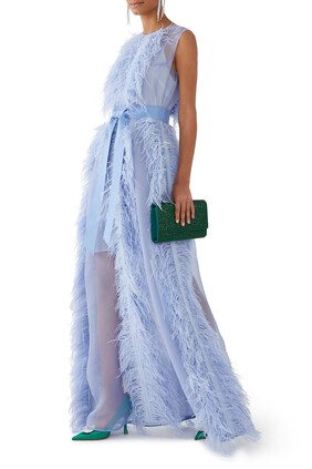 Beau Feather-Trim Gown